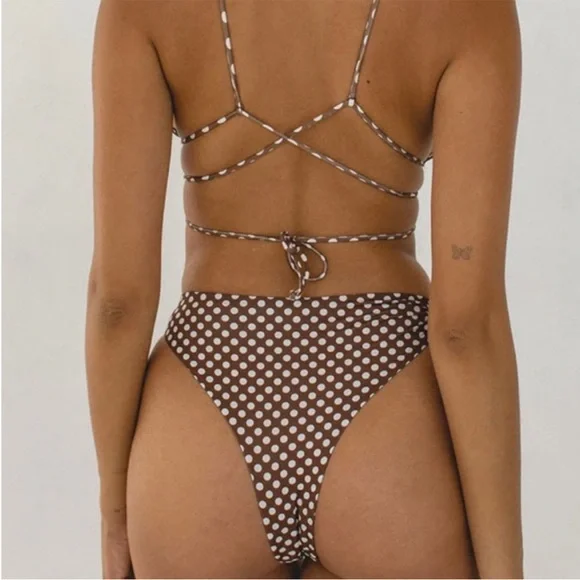 Nwt Tan + Lines Oahu bikini set - top and bottom - Pretty Woman brown polka dot! - Picture 3 of 4